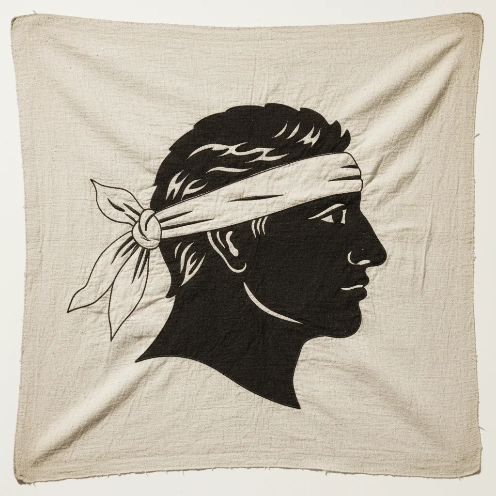 Bandeira corsa com uma única cabeça de mouro, olhos descobertos, faixa na testa